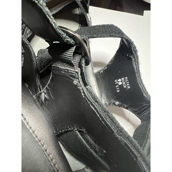 EARTH Womens 9B Flat Sandals Black Leather Comfort Casual Sling Back Ankle Strap - Picture 12 of 12